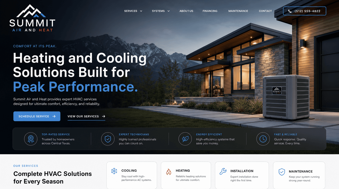Summit Air and Heat — redesigned website (modern, dark gradient, clean nav)