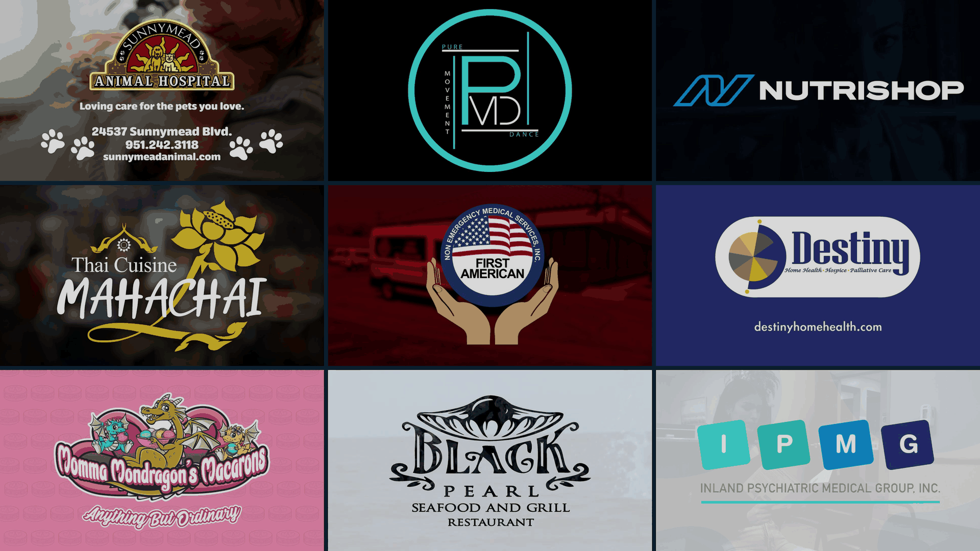 A mosaic of nine local Moreno Valley businesses featured in the City of MoVal Business Spotlight program